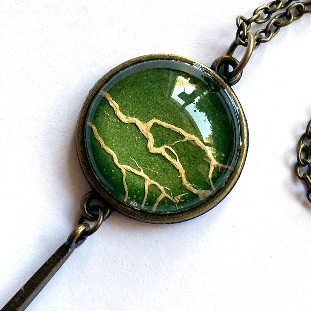 Beautiful Handmade Real Moss Necklace in Antique Brass